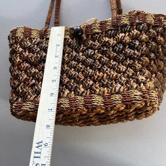 Wicker Rattan Woven Bohemian Two-toned Handbag Two Handle - Picture 8 of 14